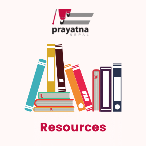 cover image for the publication showing some books and prayatna logo with the text Resources
