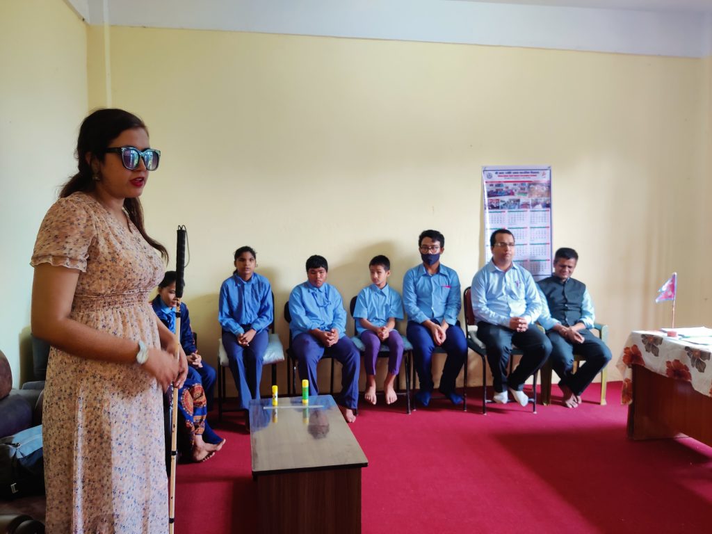 MS Sarita lamichhane with the visually impaired students of Shree Amarjyoti Secondary School, Gorkha